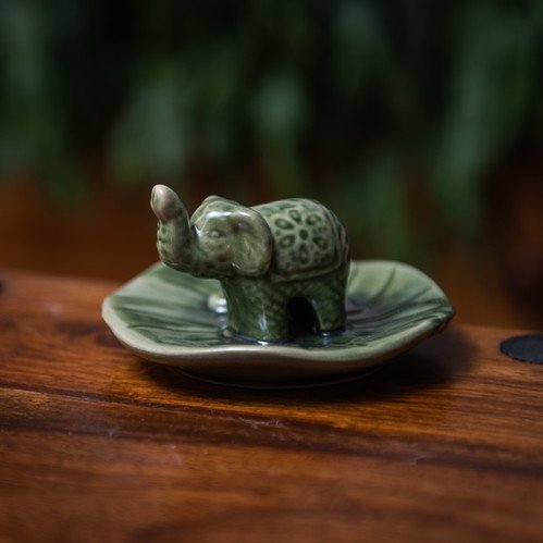 Ceramic Elephant Incense Holder - Green