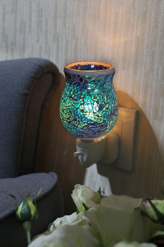 Aqua Teal Crackle Mosaic Wax Warmer