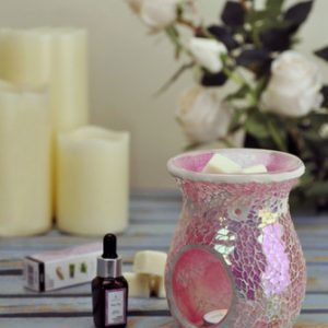 Baby Pink Crackle Mosaic Tealight Burner ( 14 cm high) (1)