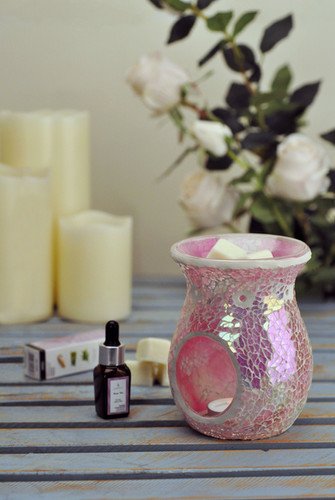 Baby Pink Crackle Mosaic Tealight Burner ( 14 cm high) (1)