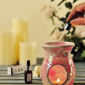 Baby Pink Crackle Mosaic Tealight Burner ( 14 cm high)