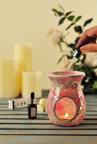 Baby Pink Crackle Mosaic Tealight Burner ( 14 cm high)