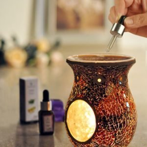 Burnt Orange Crackle Mosaic Tealight Burner ( 14 cm high)