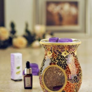 Burnt Orange Crackle Mosaic Tealight Burner ( 14 cm high)