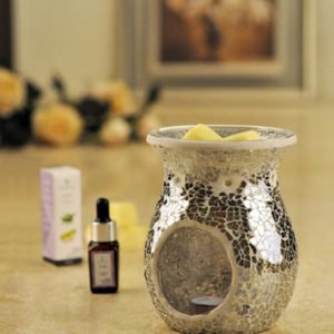 Grey Crackle Mosaic Tealight Burner ( 14 cm high)