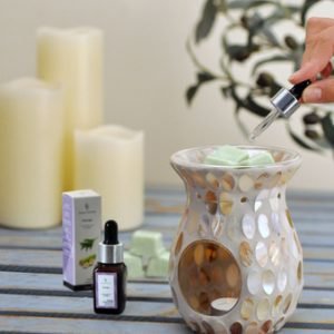 Natural Almond Mosaic Tealight Burner ( 14 cm high)