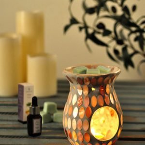 Natural Almond Mosaic Tealight Burner ( 14 cm high)