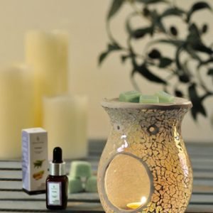 Pearl Crackle Mosaic Tealight Burner ( 14 cm high)