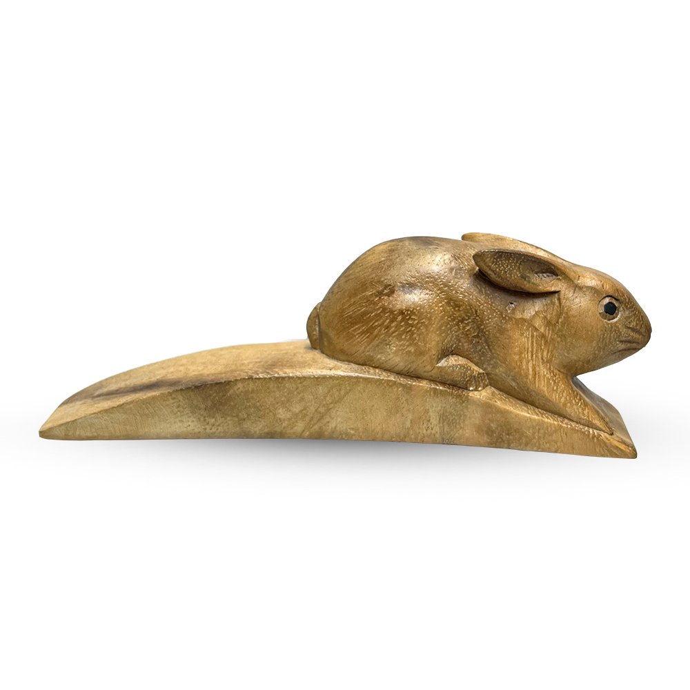 Wooden Hand Carved Rabbit Doorstopper