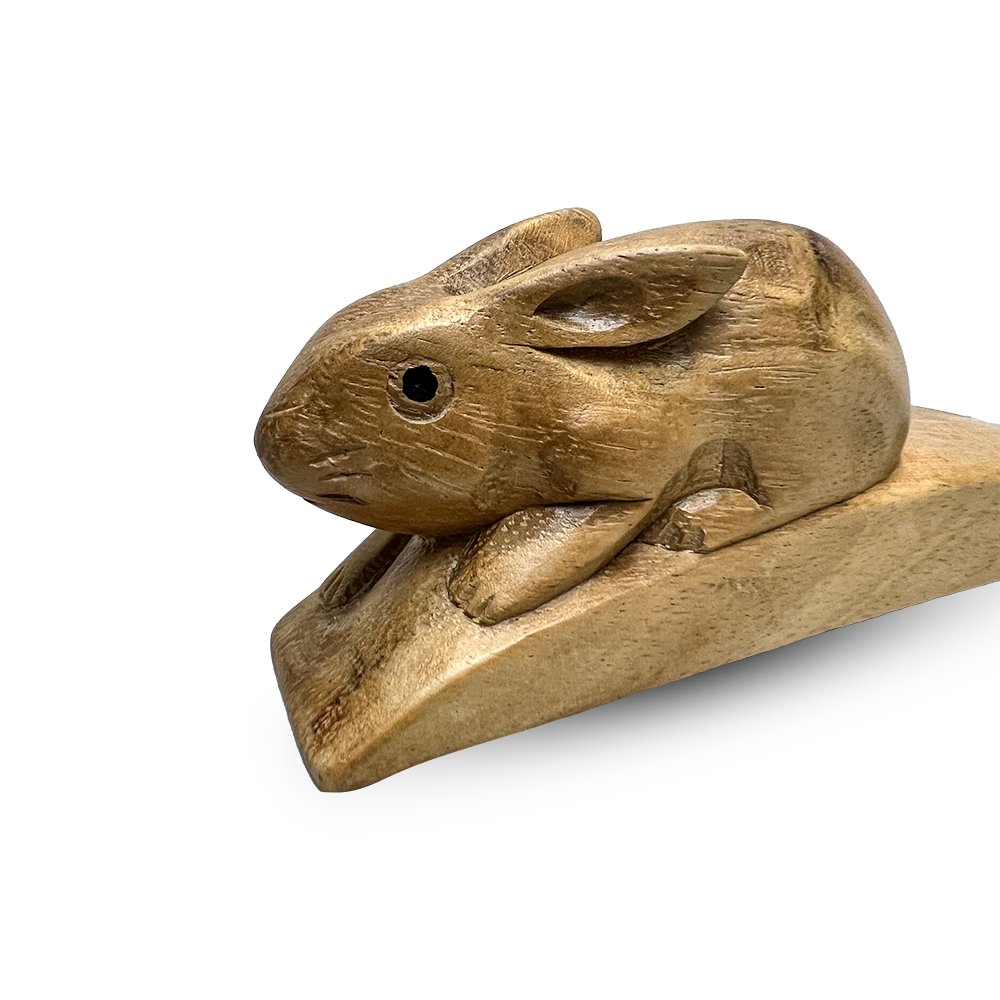 Wooden Hand Carved Rabbit Doorstopper
