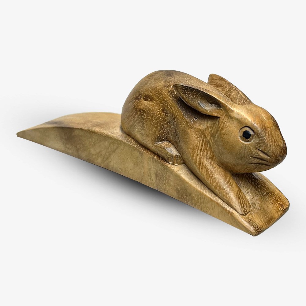 Wooden Hand Carved Rabbit Doorstopper