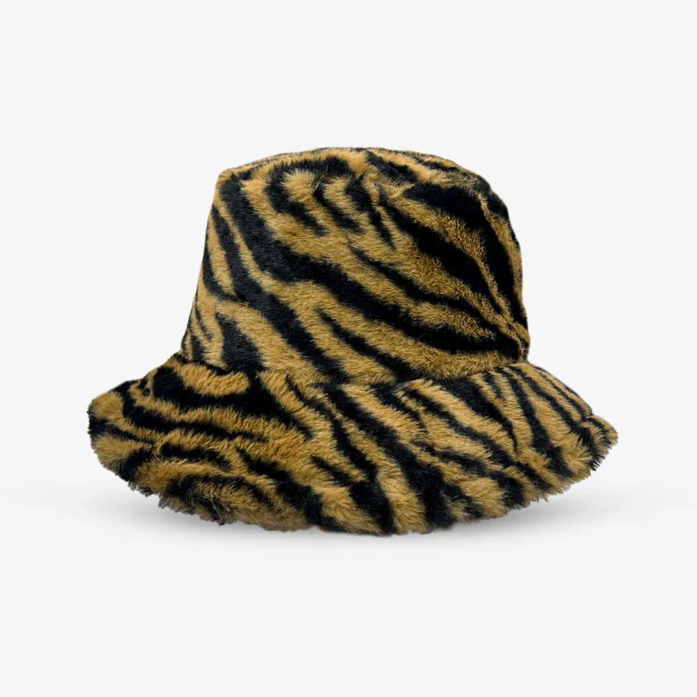 Zebra Print Faux Fur Bucket hat