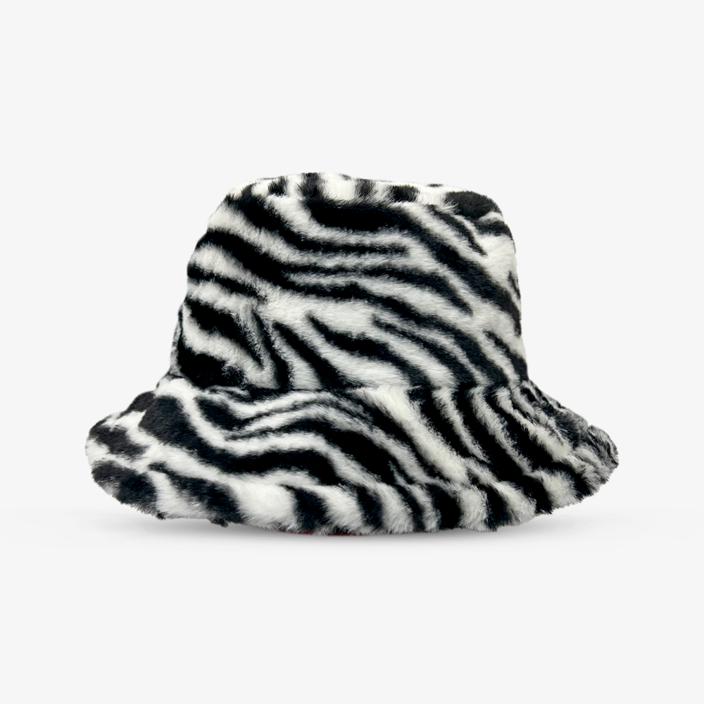 Zebra Print Faux Fur Bucket hat