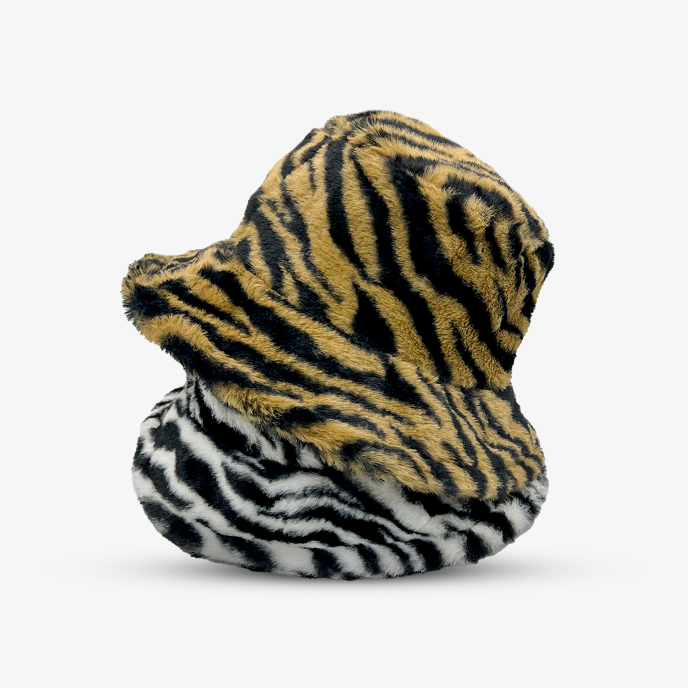 Zebra Print Faux Fur Bucket hat