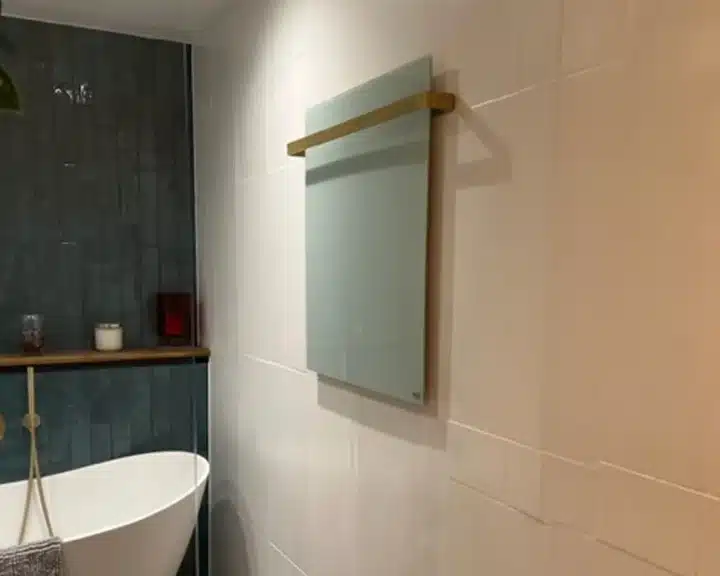 350W ESG Glass Infrared Heating Panel with Towel Rack - Frost